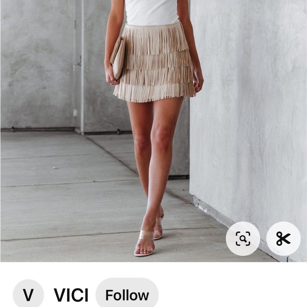 VICI Nitza Faux Suede Fringe Mini Skirt - Sand - Picture 2 of 7